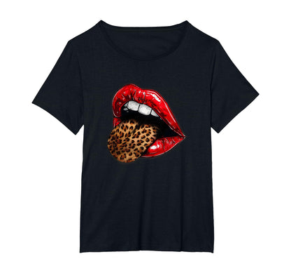 Red Lips Leopard Tongue - Vintage Animal Print Graphic T-Shirt
