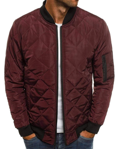 Mens Bomber Jackets Diamond Quilted Fall Winter Rib Varsity Lightweight Coat