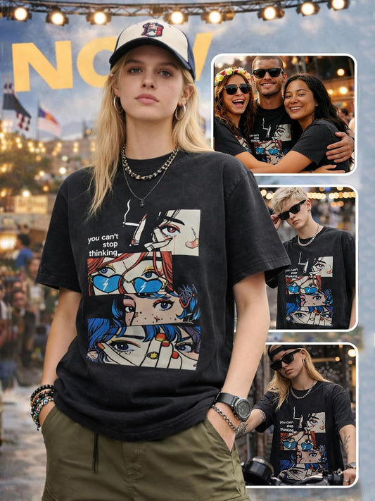 Vintage Graphic Oversized T-Shirt for Men and Women Cotton Casual Tee Crew Neck Streetwear Aesthetic Tops