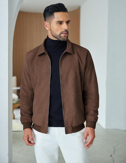 COOFANDY Mens Suede Jacket Casual Stylish Leather Bomber Jacket Lightweight