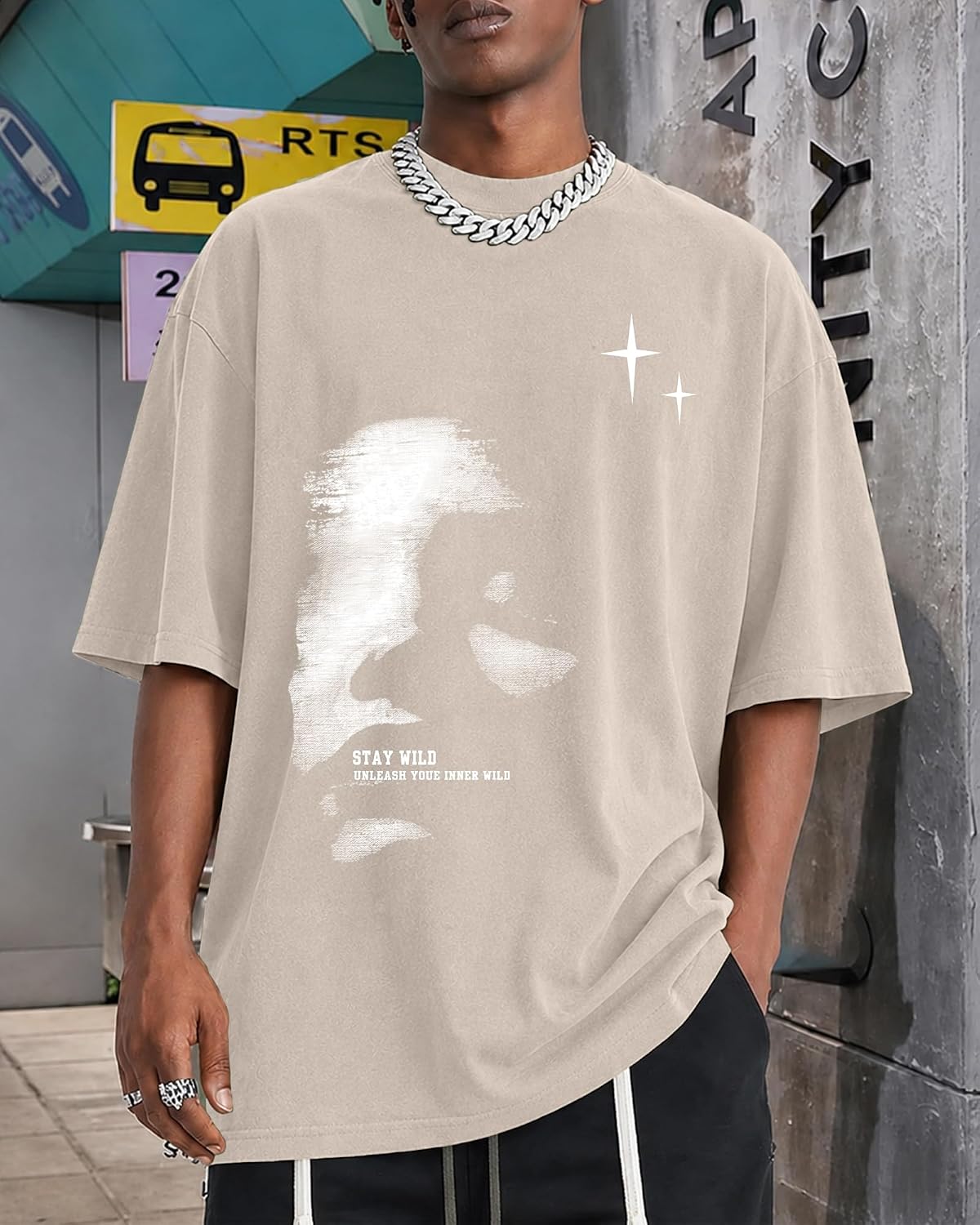 KUYIGO Unisex Vintage Washed Graphic T Shirt Abstract Face Tee