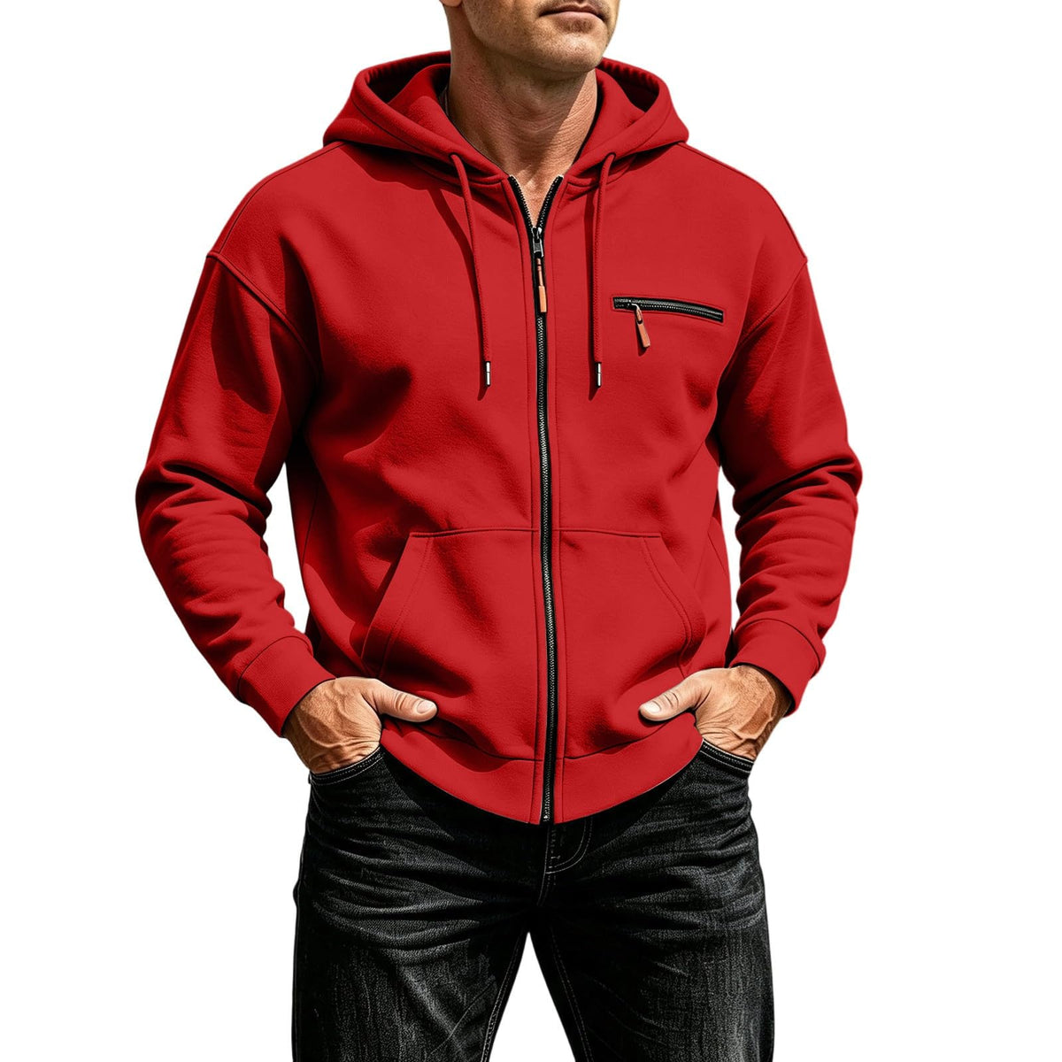 Zip Up Hoodie Men Fall Plain Hooded Sweatshirts Casual Jacket With Pockets