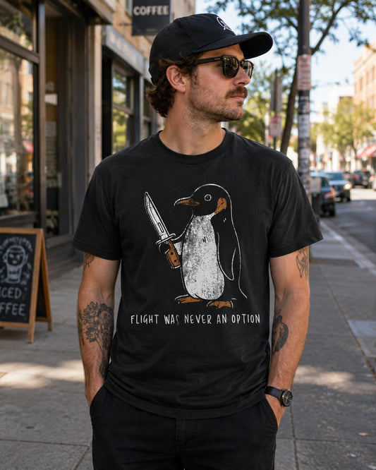 Mens Funny T Shirts FLT was Never an Option Penguin Tee