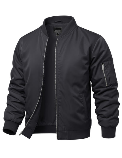 CRYSULLY Mens Lightweight Bomber Jacket Full Zip Spring Fall Casual Coat