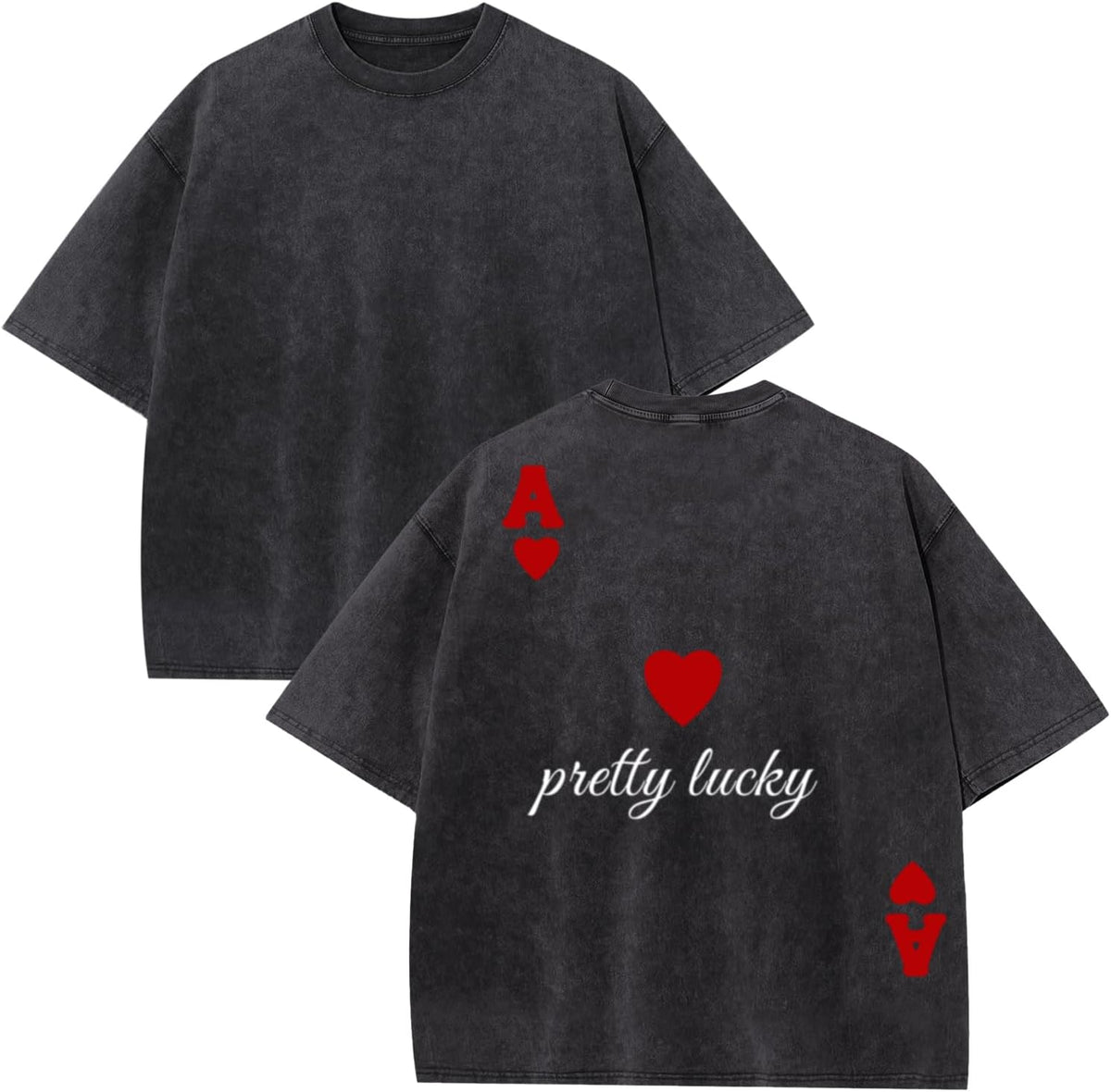 Fkatuzi Mens Cropped Graphic Tee Poker Ace of Hearts Shirt Oversized Boxy Tees Vintage Streetwear Crop Top Acid Wash Shirt