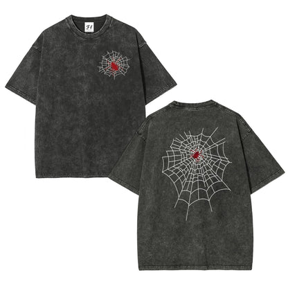 Men's Graphic Tee Spider Grunge Shirts Vintage Oversized Wash T Shirts Y2k Streetwear Cotton Tops