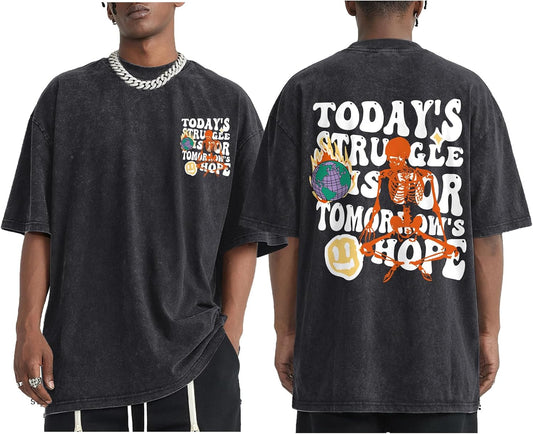 BeWithYou Oversized Graphic Tshirts for Men Vintage T Shirt Retro Letter Print Tees Casual Acid Wash Streetwear Shirts Tops
