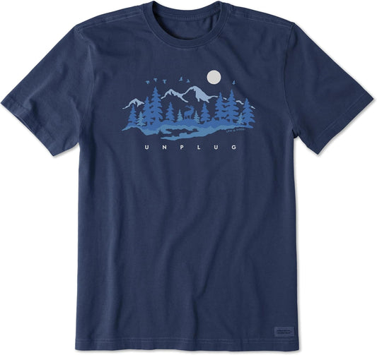 Life is Good Men's Crusher Tee Shirt, Short Sleeve Cotton Graphic T-Shirts, Unplug in The Outdoor