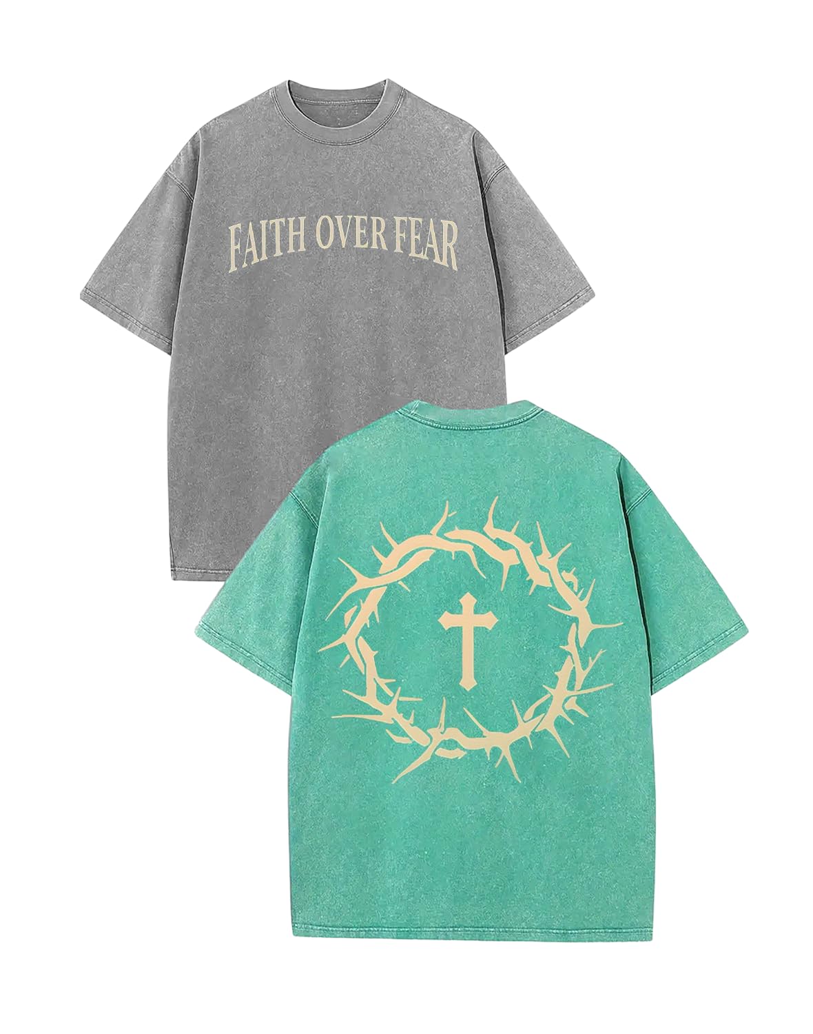 2 Packs Christian T Shirts for Men Oversized Tee Graphic Apparel Acid Washed Baggy Gym Top