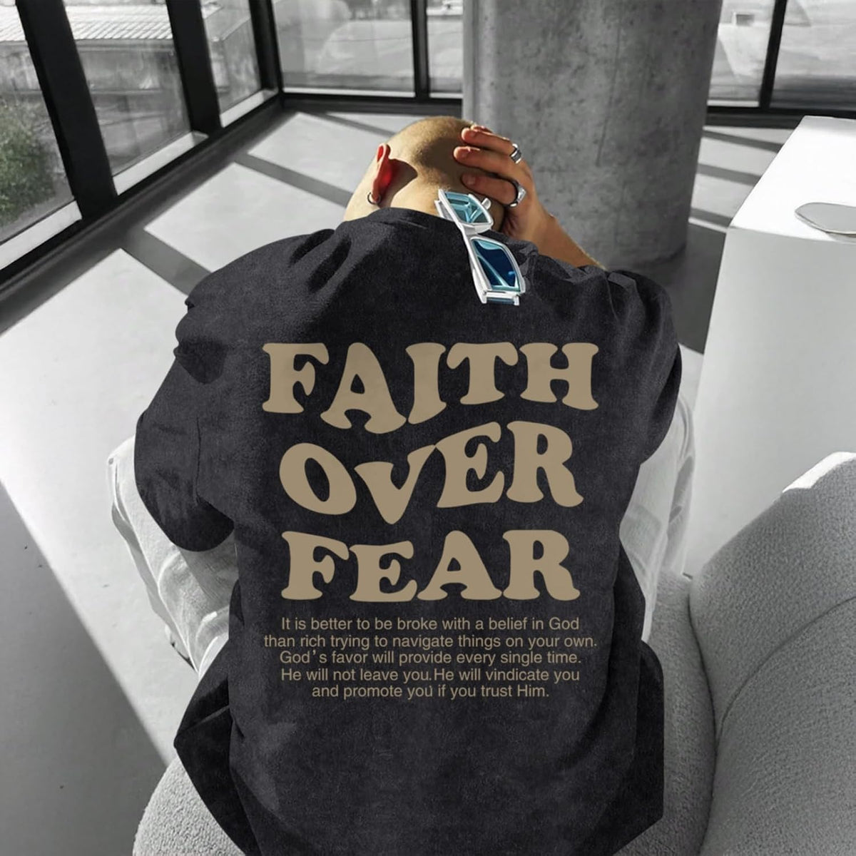 Christian Shirts for Men Faith Over Fear Oversized Tees