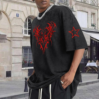 Men Graphic Tees Grunge Goth Punk Oversized Tshirts Emo Scene Gothic Shirts Y2k Streetwear Acid Wash T-Shirt