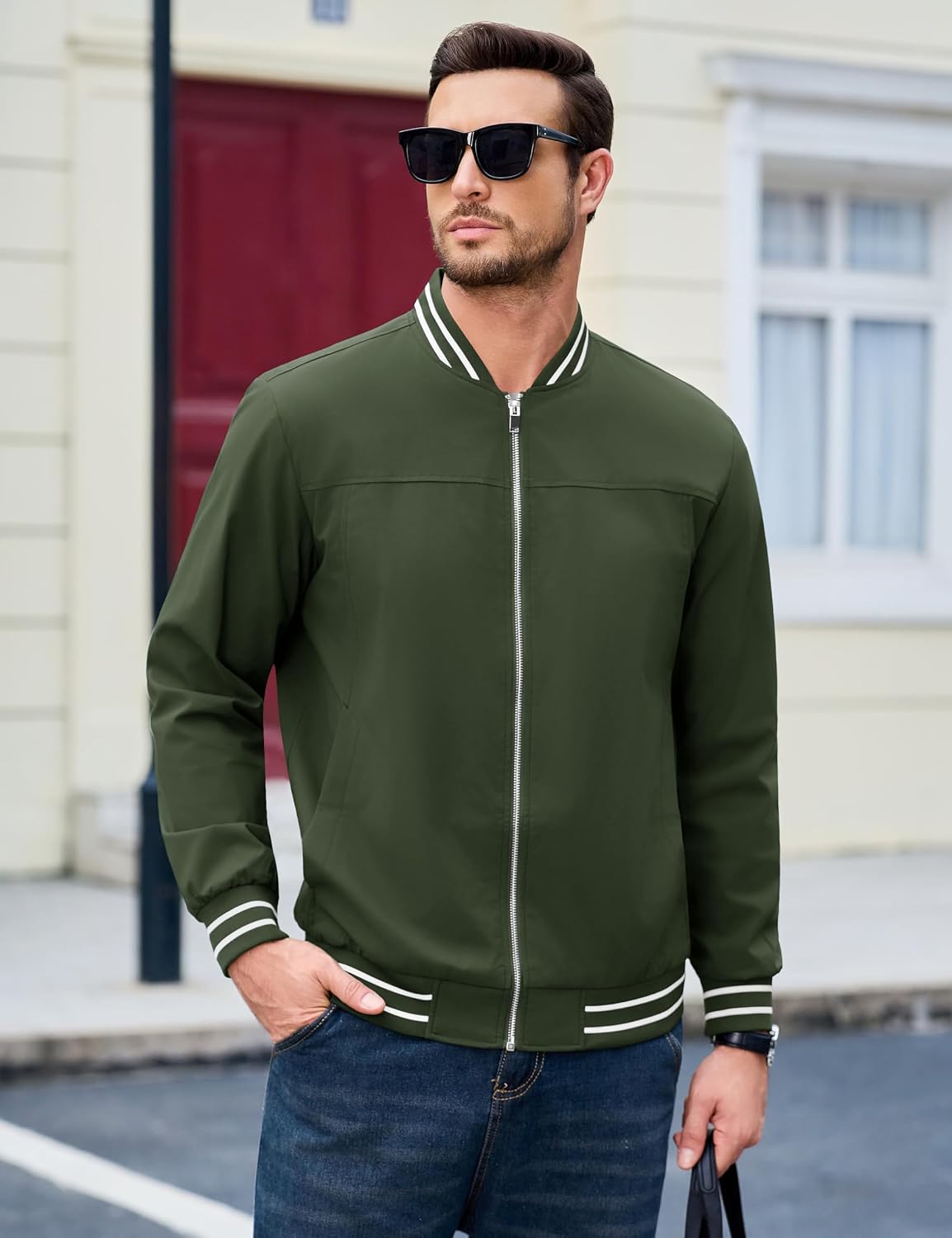 MAGCOMSEN Men's Bomber Jacket Lightweight Windbreaker Stylish Casual Jacket