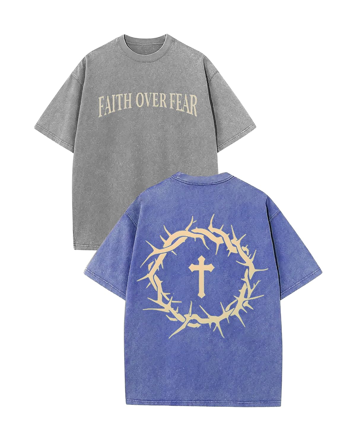2 Packs Christian T Shirts for Men Oversized Tee Graphic Apparel Acid Washed Baggy Gym Top