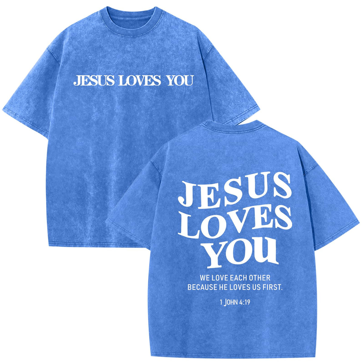 Christian Jesus Loves You Shirts for Men Religious Oversized Graphic Tees Jesus Faith Acid Wash T Shirt God Top