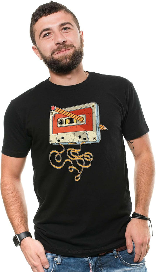 Men's Funny Cassette and Pencil T-Shirt 80s 90s Born millennials tee Shirt