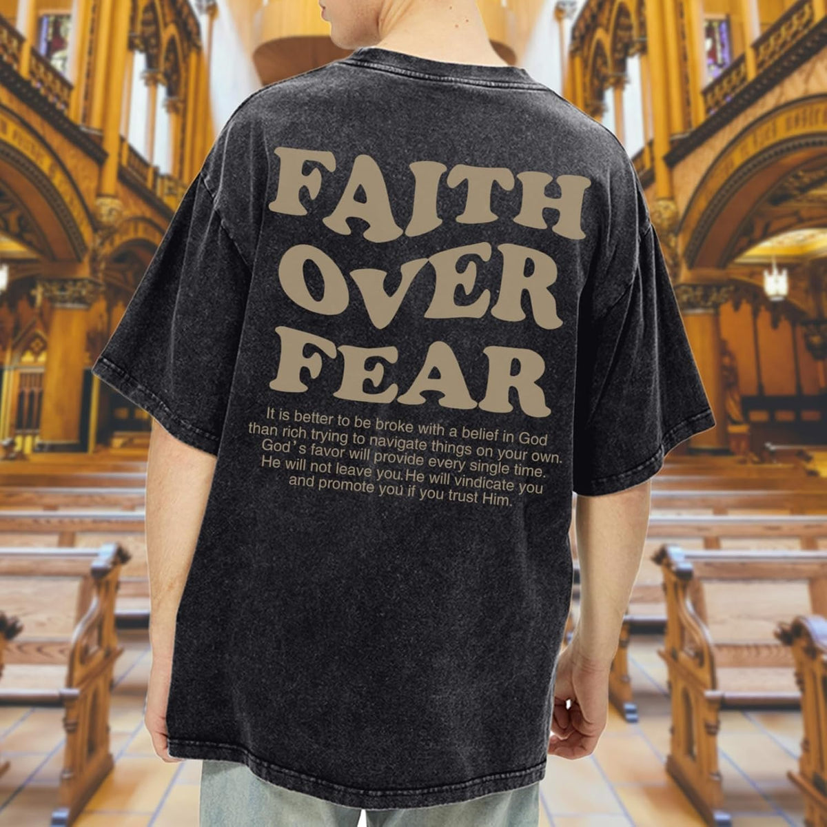 Christian Shirts for Men Faith Over Fear Oversized Tees