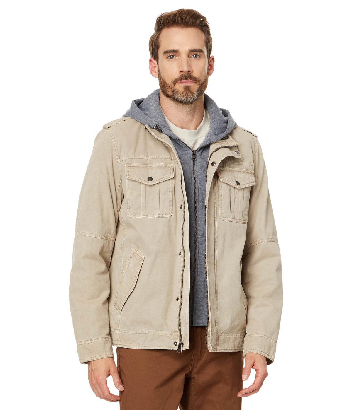 Levi's Men's Washed Cotton Hooded Military Jacket (Regular & Big & Tall Sizes)