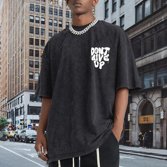 Oversized Tshirts for Men Graphic Vintage Tees Streetwear Shirts Acid Wash Tshirt Positive Letter Print Cotton Tops