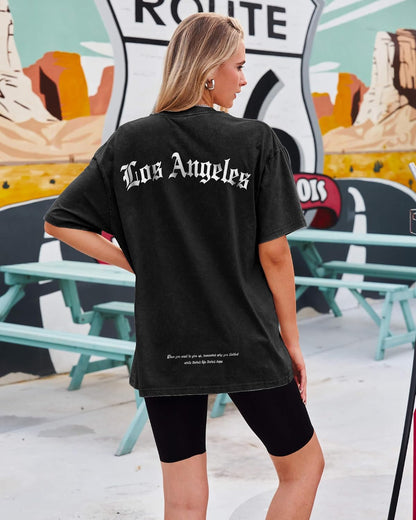 Aiyino Los Angeles Tee – Acid Wash Graphic Short Sleeve Casual Shirt
