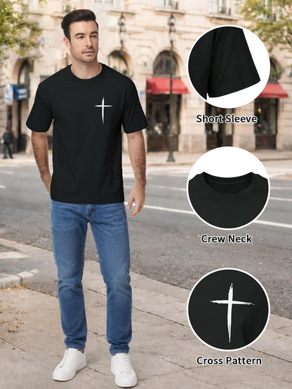 HOUZONIY Christian Tshirts for Men Cross Print Graphic Oversized Crewneck Jesus Faith Cotton Casual Short Sleeve Top Tee