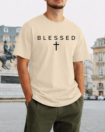 KUYIGO Mens Blessed Cross Graphic T Shirt Christian Faith Tee