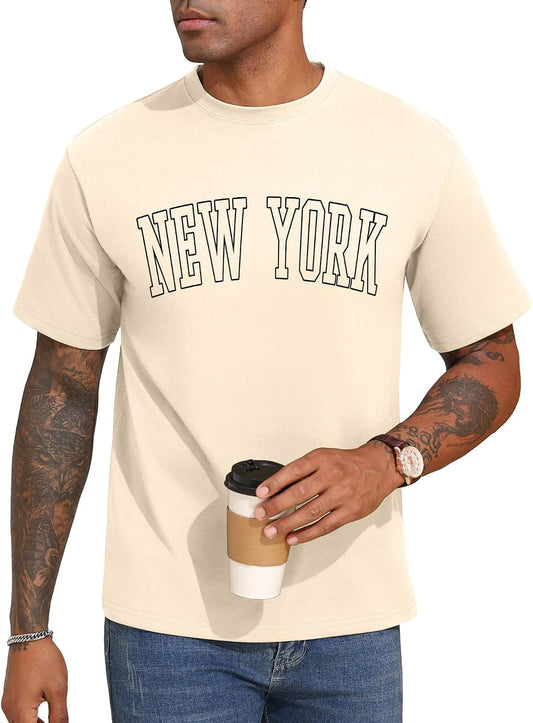 Aiyino Men's New York Tee – Varsity Graphic 100% Cotton Casual Top