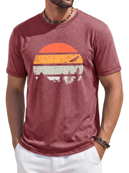 Runcati Mens Short Sleeve T-Shirts Casual Graphic Tees Summer Beach Tops