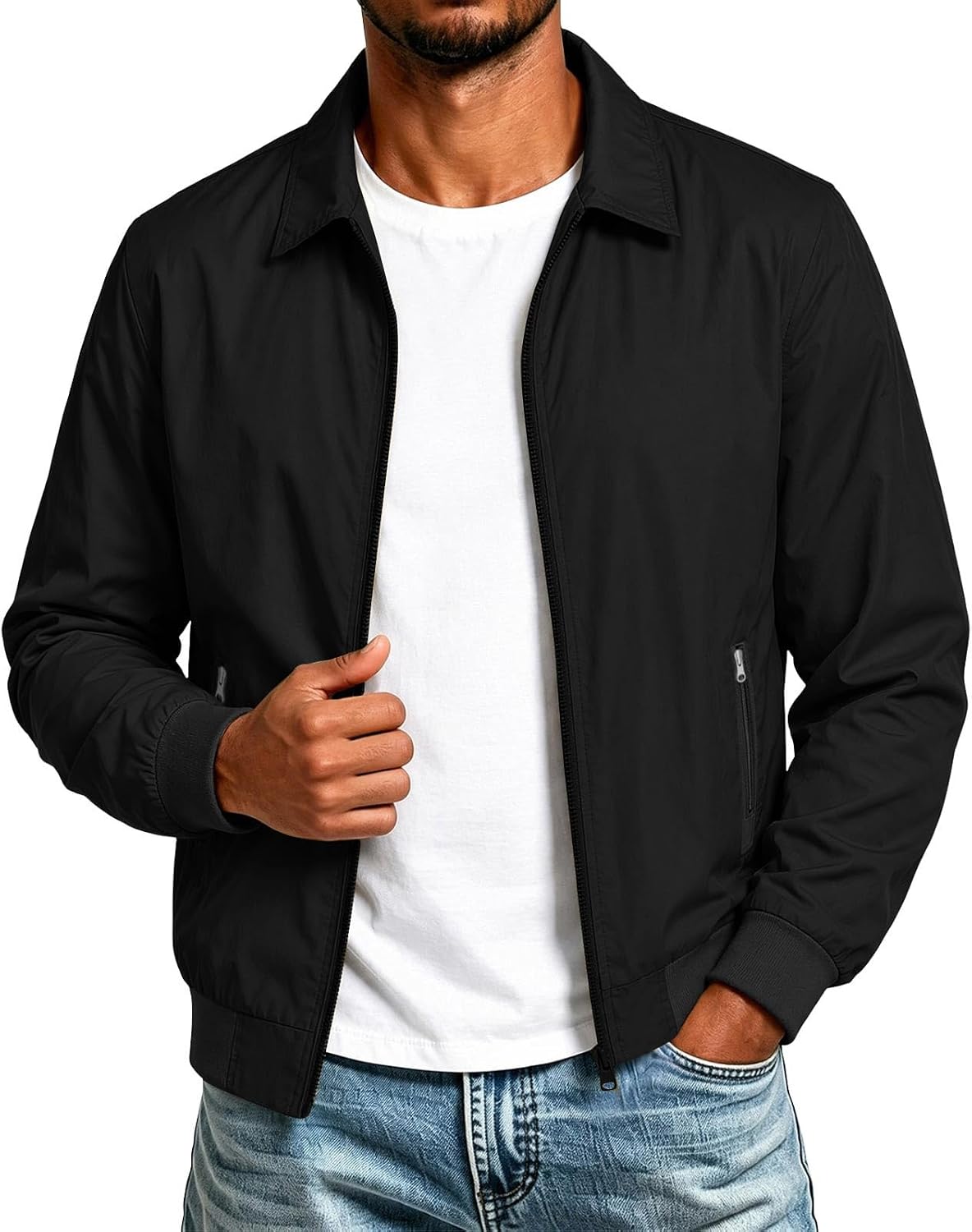 Mens Bomber Jacket Nylon Lightweight Full Zip Up Fall Jackets
