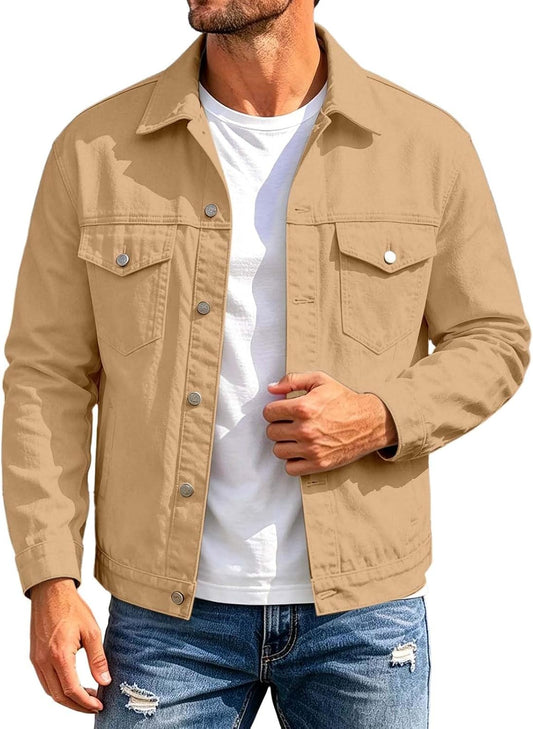 Mens Jacket Button Down Collared Lightweight Outdoor Sport Coat with Pocket