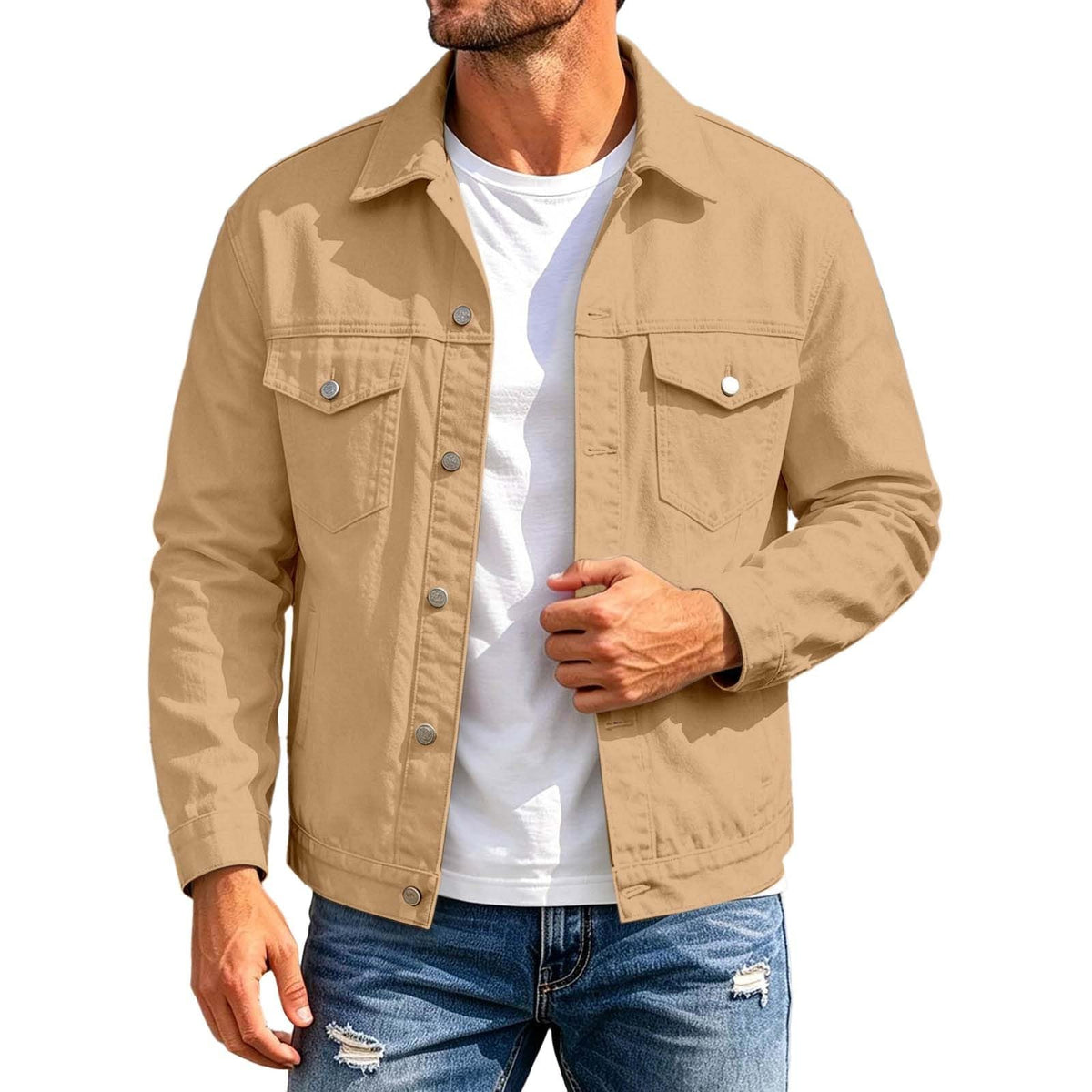 Mens Jacket Button Down Collared Lightweight Outdoor Sport Coat with Pocket