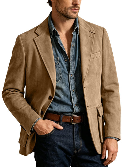 Men Blazers Suede Suits Jackets for Mens Retro Sport Coats Casual Slim Fit