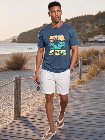 Runcati Mens Short Sleeve T-Shirts Casual Crewneck Graphic Printed Tees
