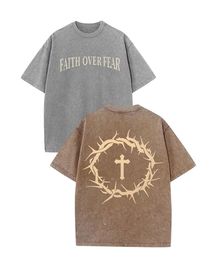 2 Packs Christian T Shirts for Men Oversized Tee Graphic Apparel Acid Washed Baggy Gym Top