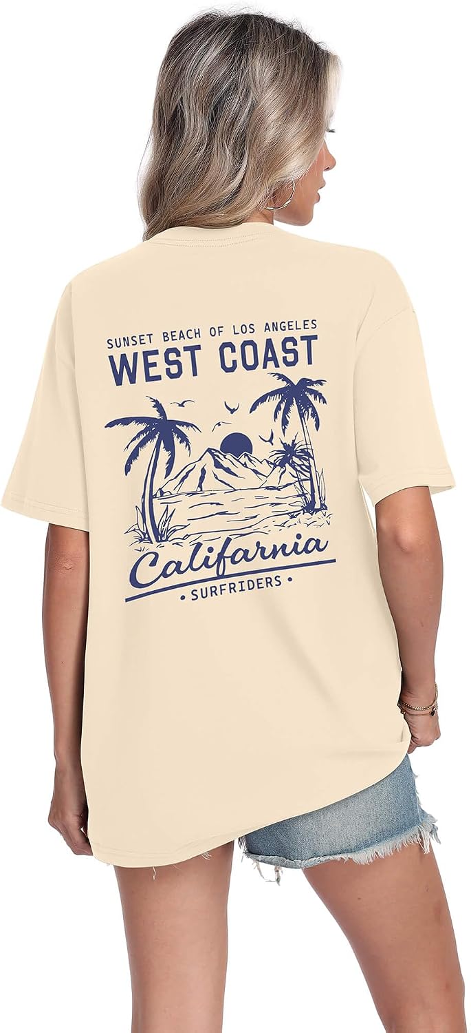 Aiyino Mens West Coast T-Shirt California Palm Tree Summer Graphic Tee