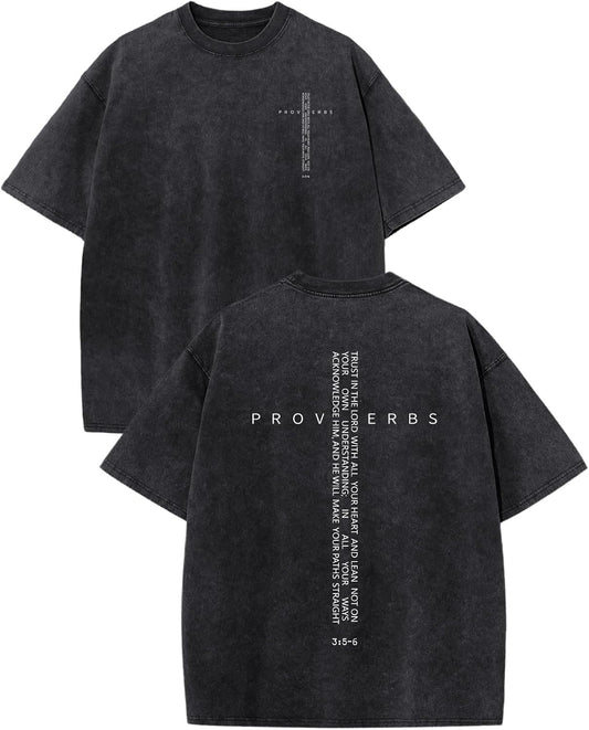 Christian Cross Shirts for Men Jesus Faith Bible Verse Religious God Tshirts Oversized Acid Wash Vintage Graphic Tee