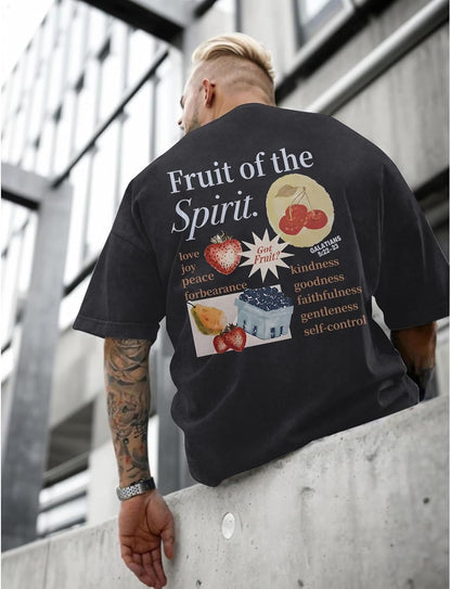 Christian Fruit of The Spirit Shirt for Men Jesus Religious Shirts Oversized Graphic Tees Acid Wash God T-Shirt Tops