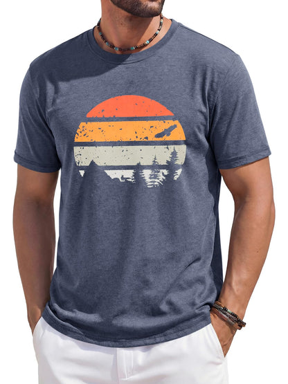 Runcati Mens Short Sleeve T-Shirts Casual Graphic Tees Summer Beach Tops
