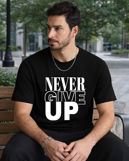 Aiyino Men's Never Give Up Tee – Bold Slogan Graphic