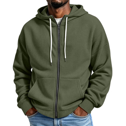 Waffle Hoodie Men Zip Up Athletic Casual Hooded Sweatshirts with Pockets