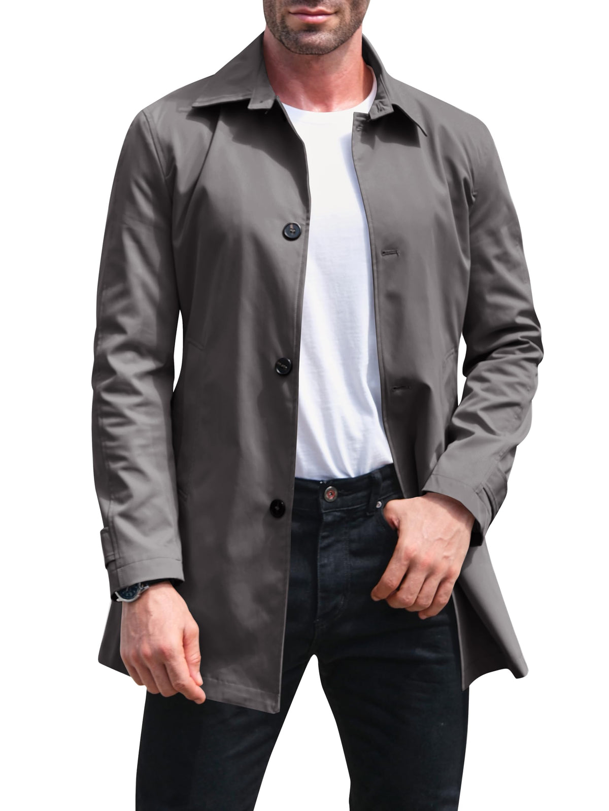 Makkrom Mens Trench Coat Casual Windbreak Jacket Long Classic Overcoat