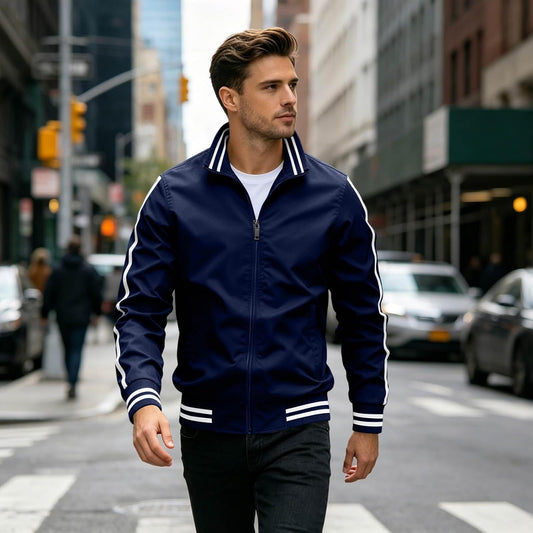 Men Bomber Jacket Windbreaker Lightweight Long Sleeve Zip Up Bomber Cardigan Waterproof Pocket Flight Coat Voyage