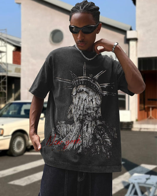 Graphic Tees Men Acid Washed Y2K Gothic Vintage Streetwear Cotton T-Shirt