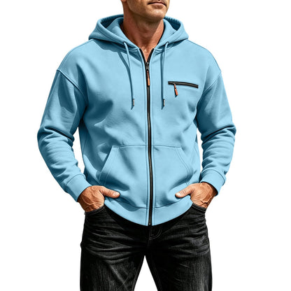 Zip Up Hoodie Men Fall Plain Hooded Sweatshirts Casual Jacket With Pockets