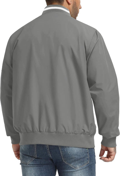 Mens Casual Lightweight Bomber Jackets Zipper Up Windproof Coat
