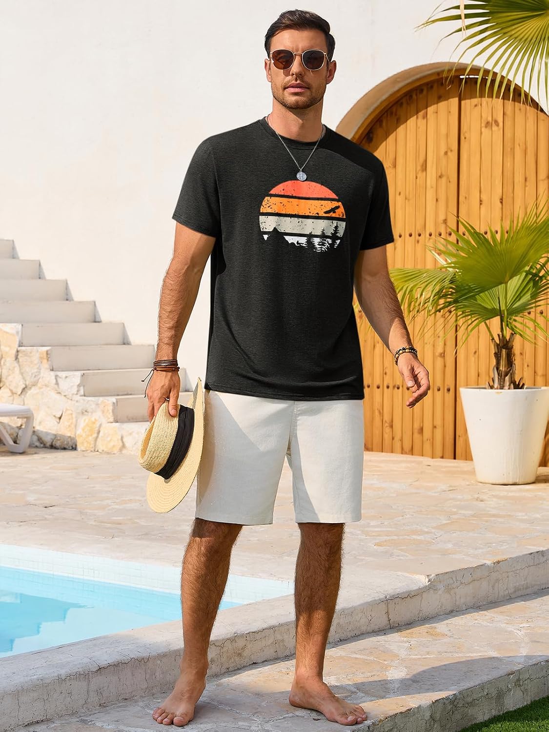 Runcati Mens Short Sleeve T-Shirts Casual Graphic Tees Summer Beach Tops