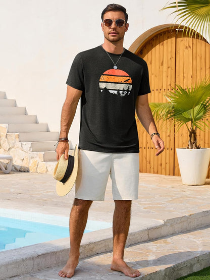 Runcati Mens Short Sleeve T-Shirts Casual Graphic Tees Summer Beach Tops
