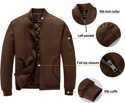 Gopune Men's Bomber Jacket Fall Winter Warm Windbreaker Casual Padded Coats