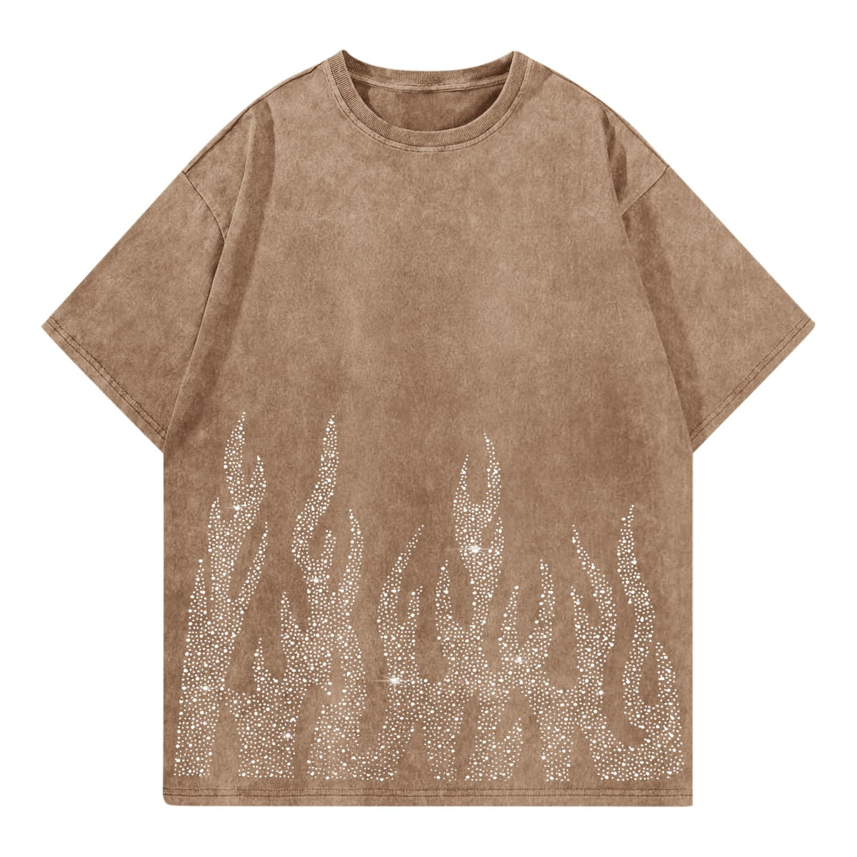 Tuislay Men's Oversized Graphic Tees Rhinestone Flame Shirt Streetwear Grunge Acid Wash Tshirt Baggy Vintage T Shirts Y2k Top