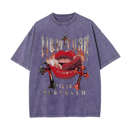 Mens Graphic Tee Unisex Acid Wash Streetwear Vintage Cotton T Shirts Casual Y2k Drop Shoulder Top Tshirts