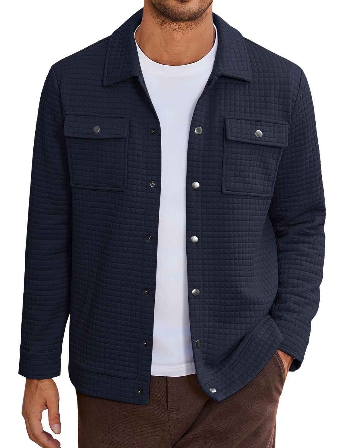 COOFANDY Mens Casual Shirt Jacket Waffle Button Down Shacket Overshirt